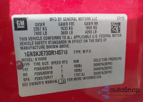 2013 Chevrolet Suburban 1500 Lt from USA, damaged, VIN 1GNSKJE73DR145718